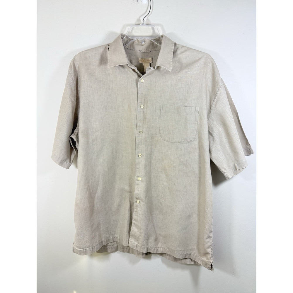 Vintage Y2K Saddlebred Linen Blend Camp Shirt Men XL Beige Resort Wear Boxy